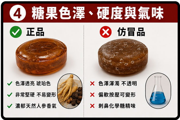 致命細節 4:糖果本身的色澤、硬度與人參氣味 🍃 致命細節 4:糖果本身的色澤、硬度與人參氣味 🍃