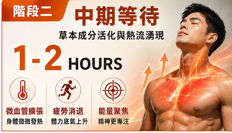 階段二:服用後的中期等待(1 - 2 Hours)草本成分活化與熱流湧現 🌡️ 階段二:服用後的中期等待(1 - 2 Hours)草本成分活化與熱流湧現 🌡️