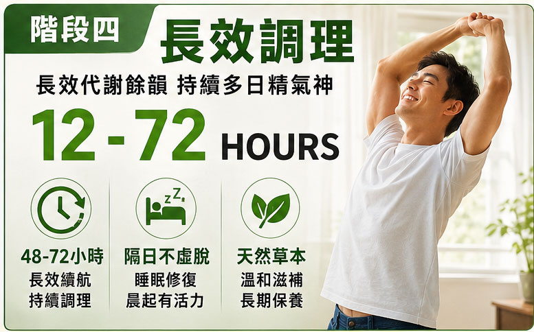 階段四:長效調理與代謝餘韻(12 - 72 Hours)持續多日的精氣神保養 🔋 階段四:長效調理與代謝餘韻(12 - 72 Hours)持續多日的精氣神保養 🔋